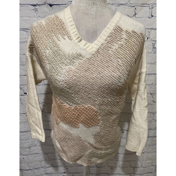 Chico's Sweaters - Chico's Chicos Wool Blend Cream Crew Neck Pullover Sweater Embroidered 1/Medium